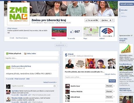 Napadnutý facebookový profil Zmny pro Liberecký kraj. 