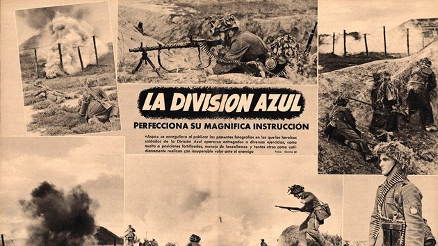 Propagandistick fotoreport o psoben Modr divize na vchodn front, kter vyla ve panlskch novinch v roce 1943.