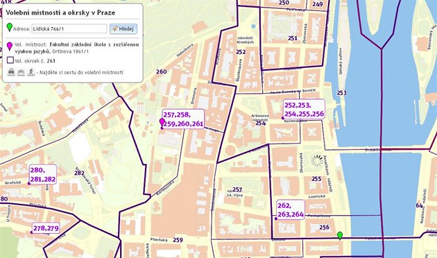 Mapa volebních místností