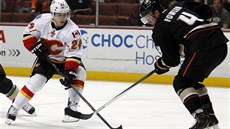 Útočník Jiří Hudler (vlevo) z Calgary v souboji o puk s Camem Fowlerem z... Útočník Jiří Hudler (vlevo) z Calgary v souboji o puk s Camem Fowlerem z...