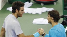 Rafael Nadal (vpravo) gratuluje svému přemožiteli Juanu Martínu del Potrovi. Rafael Nadal (vpravo) gratuluje svému přemožiteli Juanu Martínu del Potrovi.