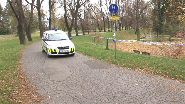 Vz mstsk policie hldkuje v Letenskch sadech kolem prostoru louky, kam se vylila voda z prasklho potrub