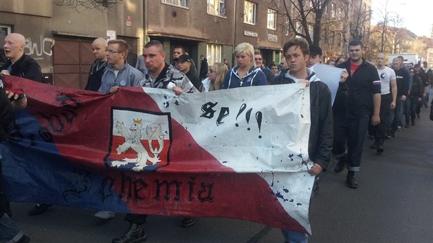 Shromdn a nsledn pochod radikl v Plzni (28. jna 2013).