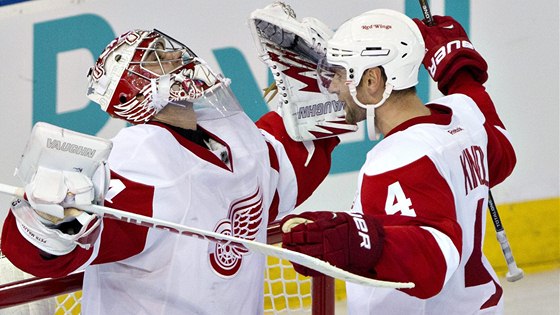 POJEDE DO SOI? Mladý gólman Petr Mrázek z Detroitu první vychytanou nulou v NHL zvýil svoje ance na olympiádu.