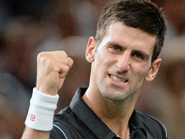 GESTO VÍTZE. Tak slavil srbský tenista Novak Djokovic vítzství v semifinále a...