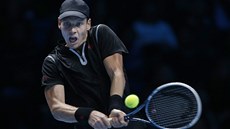 eský tenista Tomá Berdych hraje na Turnaji mistr proti Ferrerovi.