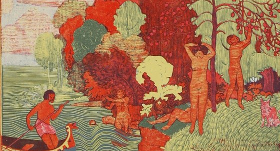 Josef Váchal, Ostrov blaenc, barevný devoryt, 1913