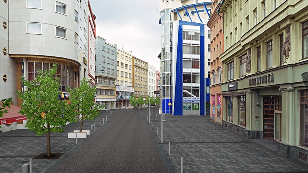 Tak by u letos mohla vypadat ulice 28. jna v centru Ostravy. Nov cesta i chodnky, na nich vzrostl javory.