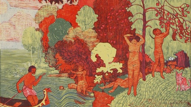 Josef Vchal, Ostrov blaenc, barevn devoryt, 1913