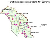 Mapa turistickch pstek v NP umava.