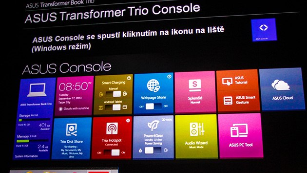 Speciln aplikace Asusu pro prci s notebookem Transformer Book Trio.