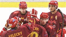 Gólová radost hokejistů Jihlavy. Gólová radost hokejistů Jihlavy.