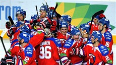 Radost hokejistů Lva Praha - ilustrační foto Radost hokejistů Lva Praha - ilustrační foto