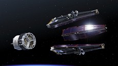 Vizuální ztvárnění vypuštění družic Swarm z posledního stupně rakety Vizuální ztvárnění vypuštění družic Swarm z posledního stupně rakety