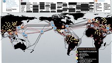 Mapa zobrazující místa, odkud NSA získává informace. Žlutě je vyznačeno... Mapa zobrazující místa, odkud NSA získává informace. Žlutě je vyznačeno...