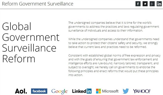 Web iniciativy Reform Government Surveillance