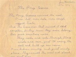 Rukopis první básn Jima Morrisona, 1954 (repro z knihy Jim Morrison)