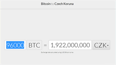 96 tisíc bitcoin v dob psaní lánku odpovídalo necelým dvma miliardám korun....