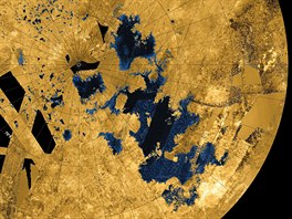 Severní polokoule na map poízené radarem sondy Cassini bhem let 2004 a...