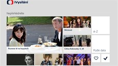 Prostedí aplikace iVysílání pro tablety s Windows 8 je samozejm pizpsobeno...