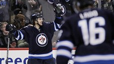 RADOST Z GÓLU. Michael Frolik z Winnipegu oslavuje trefu v zápase NHL proti...