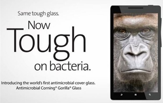 Antimikrobiln sklo Gorilla Glass by mlo zniit a 99,9 % bakteri.