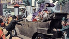 Sarajevský atentát na arcivévodu Františka Ferdinanda d'Este na dobové... Sarajevský atentát na arcivévodu Františka Ferdinanda d'Este na dobové...