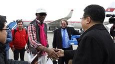 Dennis Rodman po píletu na letit v Pchjongjangu (6. ledna 2014)