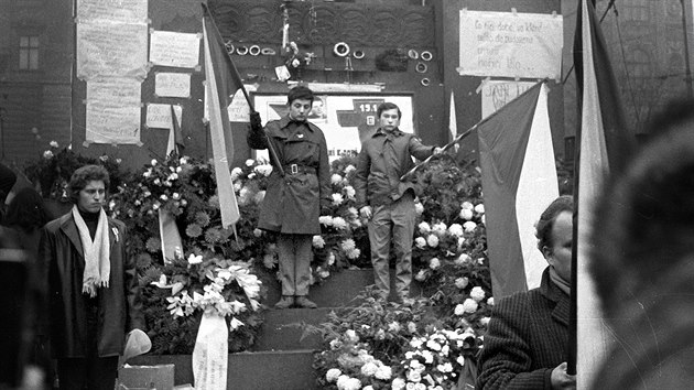 Protest na Vclavskm nmst v Praze po smrti studenta Jana Palacha. (leden 1969)