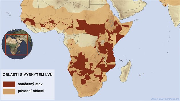 Mapa vskytu lv v Africe