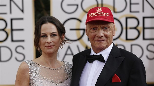 Niki Lauda a jeho manelka Birgit Wetzingerová (12. ledna 2014)