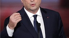 Francois Hollande hovoří před stovkami francouzských i zahraničních novinářů. Francois Hollande hovoří před stovkami francouzských i zahraničních novinářů.