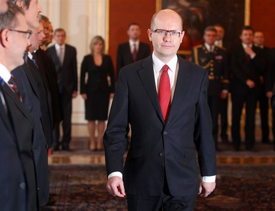 Premiér Bohuslav Sobotka pi jmenování ministr svého kabinetu na Praském...