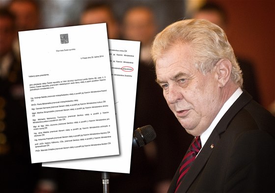 Prezident Milo Zeman kritizoval chyby v návrhu nominací na leny kabinetu