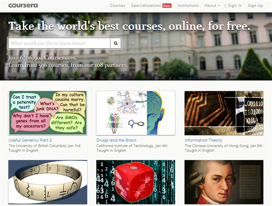Vzdlávací stránka Coursera nabízí on-line kurzy univerzitního typu, vtinou...
