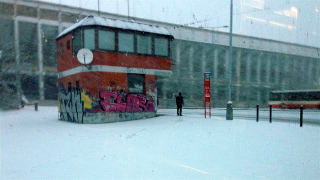 Zastvka prask MHD u strahovskho stadionu (22. ledna 2014)