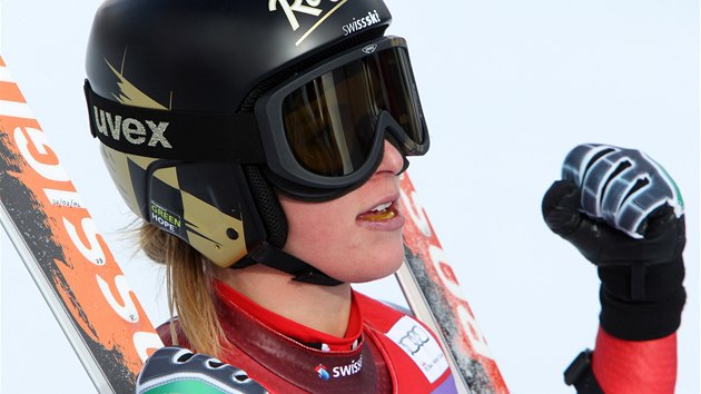 Lara Gutov v superobm slalomu v Cortin d'Ampezzo. 