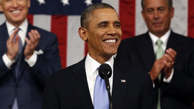 Barack Obama pednesl kadoron poselstv o stavu unie (29. ledna 2014).