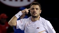 ŠVÝCARSKÁ OSLAVA. Stanislas Wawrinka po postupu do finále Australian Open. ŠVÝCARSKÁ OSLAVA. Stanislas Wawrinka po postupu do finále Australian Open.