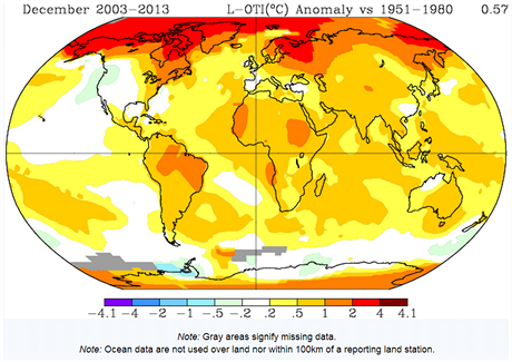 Mapa ukazuje, kde se prosincové teploty posledních deseti let nejvíce lií od...