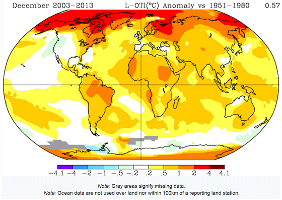 Mapa ukazuje, kde se prosincové teploty posledních deseti let nejvíce lií od...