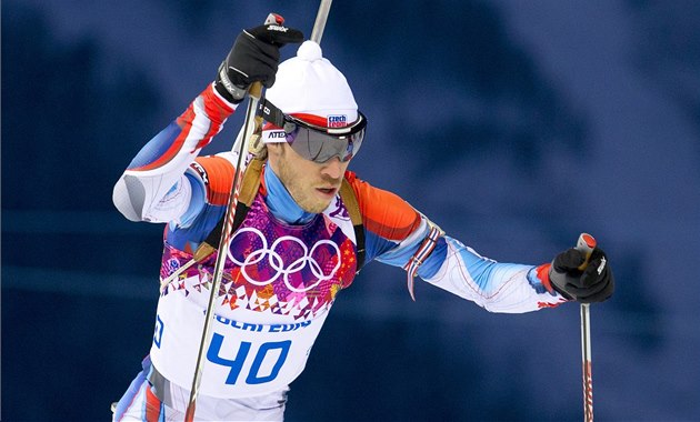 Český biatlonista Jaroslav Soukup při úspěšném závodu na 10 kilometrů. (8. Český biatlonista Jaroslav Soukup při úspěšném závodu na 10 kilometrů. (8.