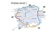 Vizualizace Pražského okruhu a jeho nedostavěných částí. Vizualizace Pražského okruhu a jeho nedostavěných částí.