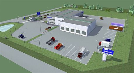 Takto má servisní centrum pro kamiony v Lovosicích vypadat podle dokumentace ke...