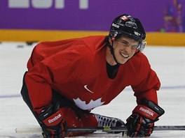 Kanadsk tonk Sidney Crosby na trninku v Soi.