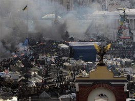 Epicentrum nepokoj, kyjevské námstí Nezávislosti 19. února 2014.