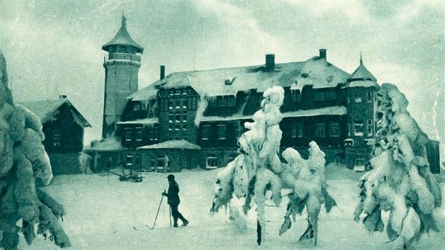 Lya na Klnovci v dob, kdy tu jet nebyla ani jedna sjezdovka. Fotografie z potku 20. stolet