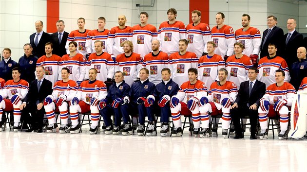 Spolen focen esk hokejov reprezentace na zimnch olympijskch hrch v Soi. (13. nora 2014)