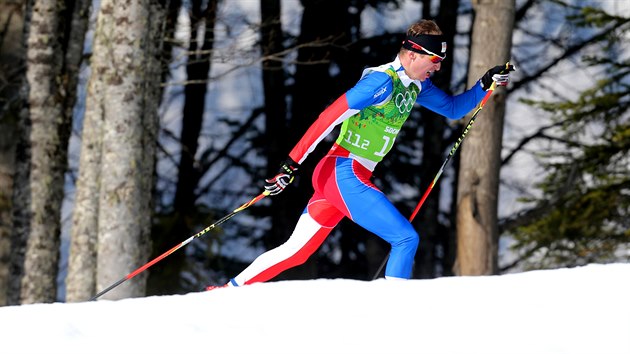 Bec na lych Luk Bauer ve tafetovm zvodu na 4x10 kilometr. (16. nora 2014)