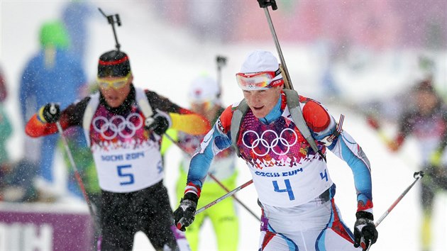 Ondej Moravec v olympijskm zvodu biatlonist na 15 kilometr s hromadnm startem. (18. nora 2014)